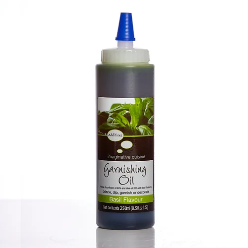 bottle of basil flavour garnishing oil