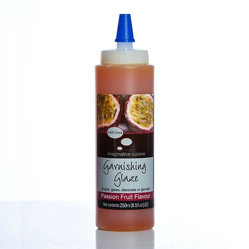 bottle of passion fruit flavour garnishing glaze