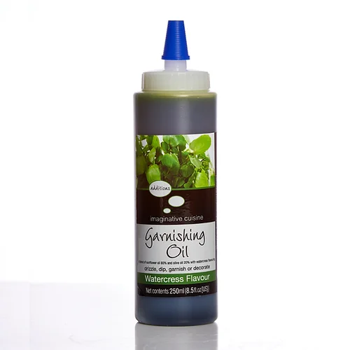 bottle of watercress garnishing oil