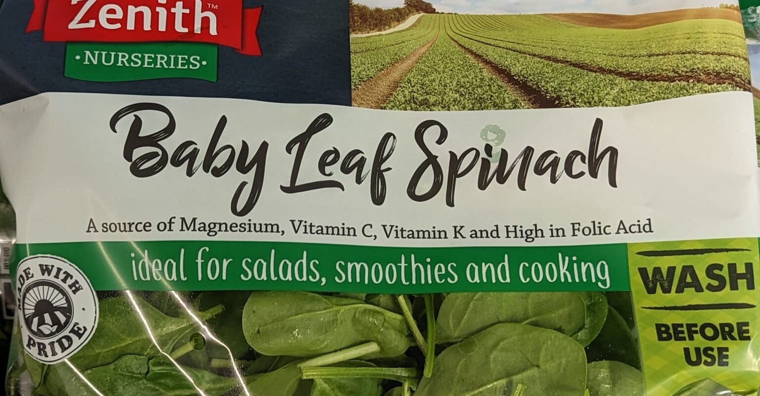 packet of fresh baby leaf spinach