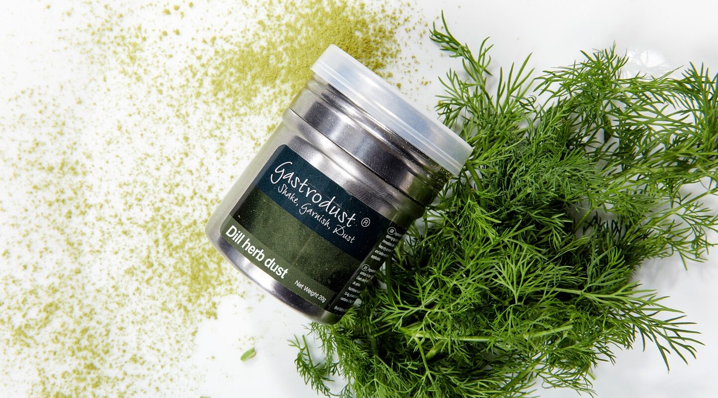 tub of dill herb gastrodust with fressh dill